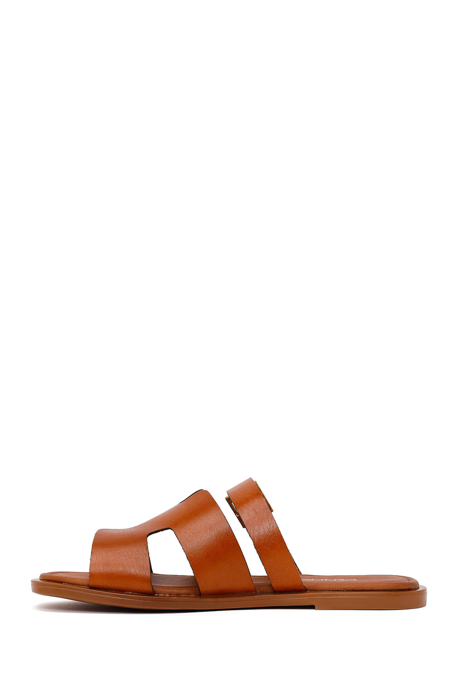 Women's Tan Buckle Leather Slippers