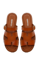Women's Tan Buckle Leather Slippers | Derimod