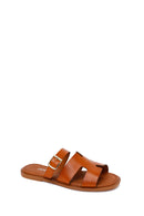 Women's Tan Buckle Leather Slippers | Derimod