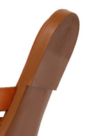Women's Tan Buckle Leather Slippers | Derimod