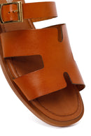 Women's Tan Buckle Leather Slippers | Derimod