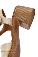 Women's Beige Ankle Buckle Chunky Heel Leather Sandals | Derimod