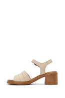 Women's Beige Ankle Buckle Chunky Heel Leather Sandals | Derimod