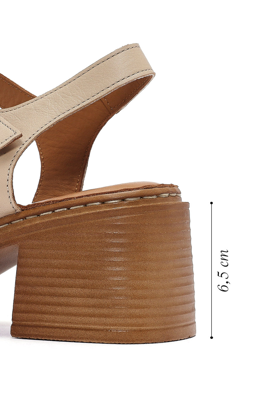 Women's Beige Ankle Buckle Chunky Heel Leather Sandals
