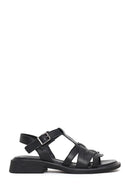 Woman Black Ankle-Buckle Leather Sandal | Derimod