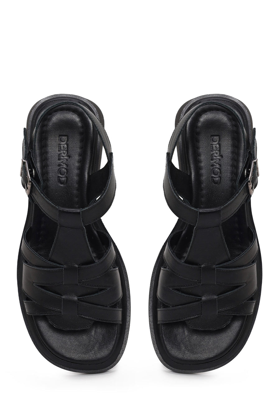 Woman Black Ankle-Buckle Leather Sandal