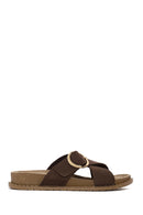 Woman Brown Buckled Suede Slipper | Derimod