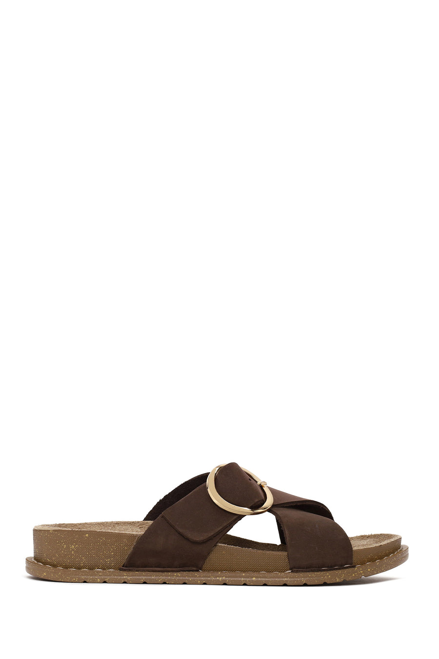 Woman Brown Buckled Suede Slipper 26SFD5022V3 | Derimod