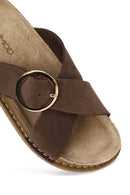 Woman Brown Buckled Suede Slipper | Derimod