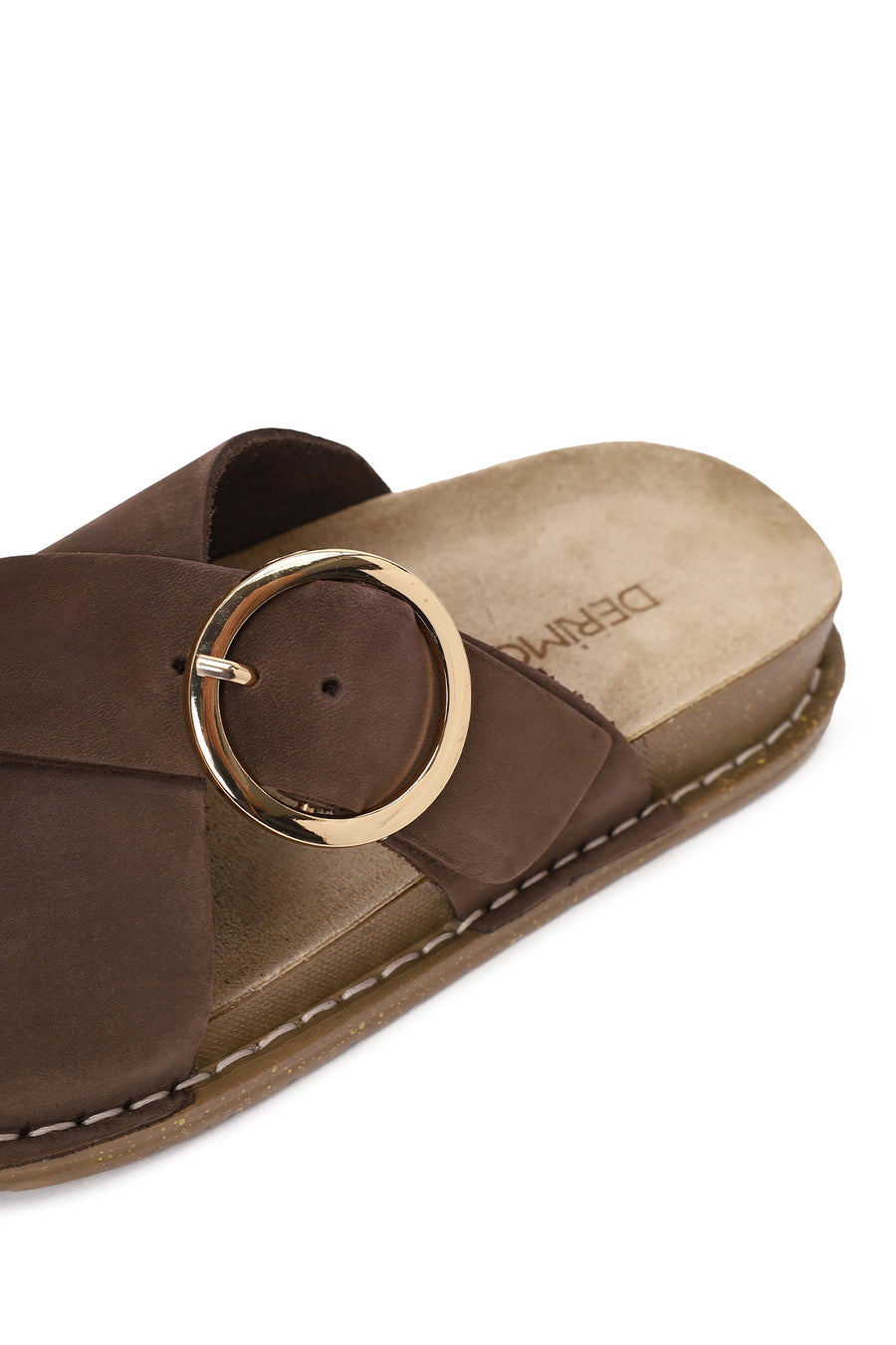 Woman Brown Buckled Suede Slipper