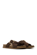 Woman Brown Buckled Suede Slipper | Derimod