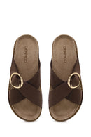 Woman Brown Buckled Suede Slipper | Derimod