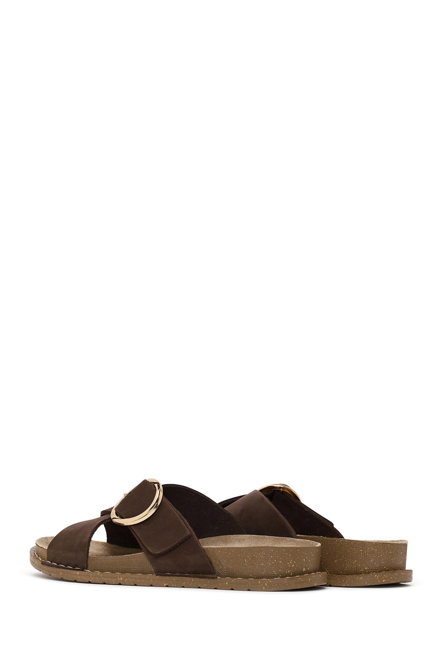 Woman Brown Buckled Suede Slipper