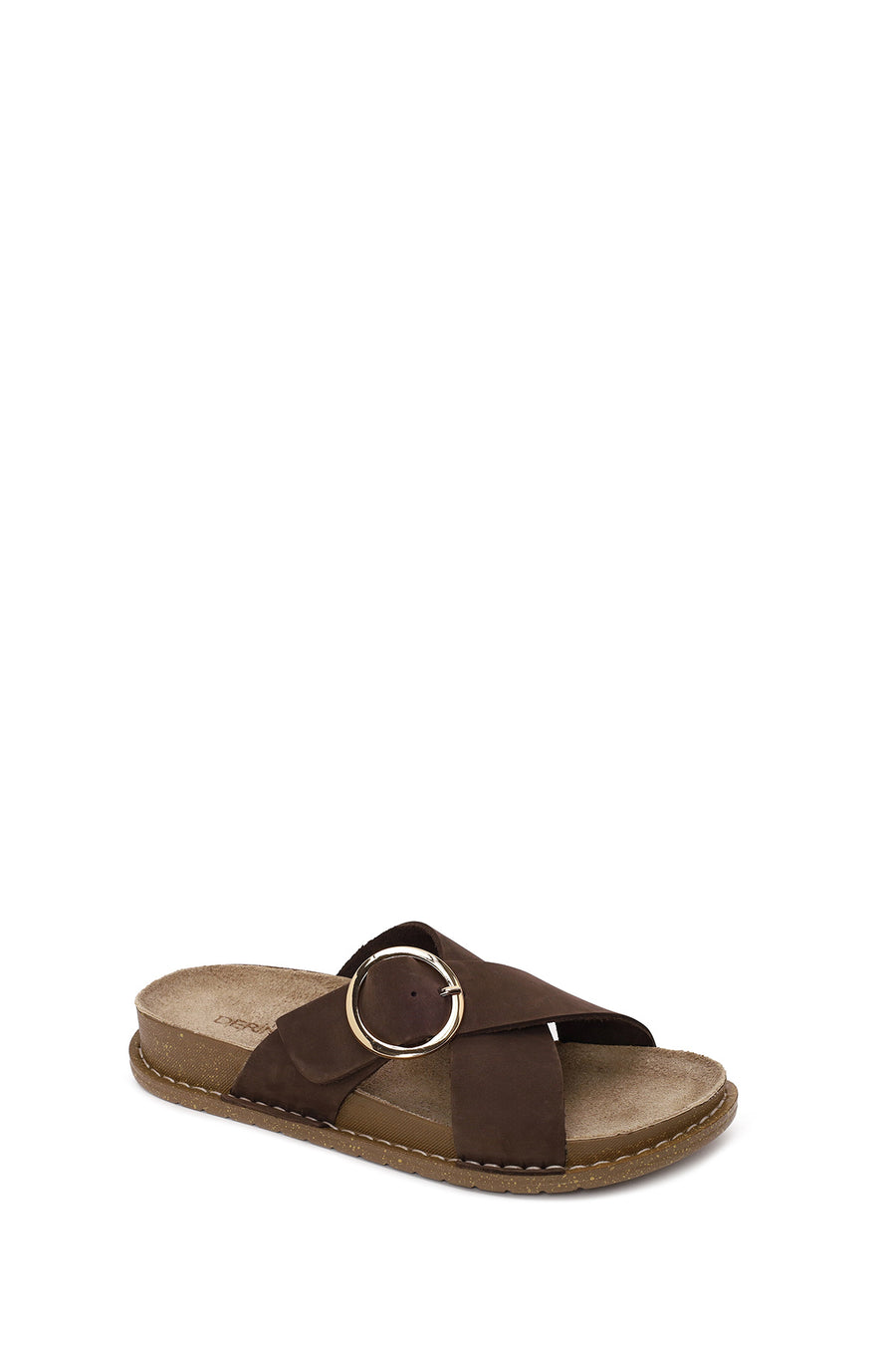 Woman Brown Buckled Suede Slipper