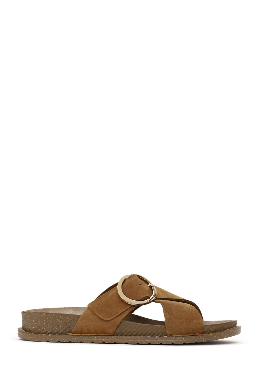 Woman Tan Buckled Suede Slipper 26SFD5022V3 | Derimod