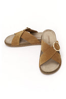 Woman Tan Buckled Suede Slipper | Derimod