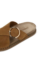 Woman Tan Buckled Suede Slipper | Derimod