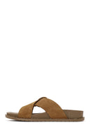 Woman Tan Buckled Suede Slipper | Derimod