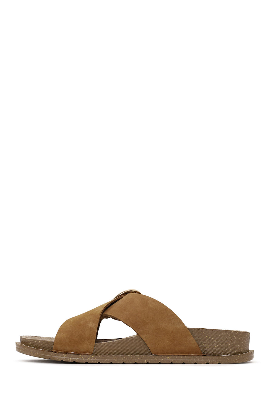 Woman Tan Buckled Suede Slipper