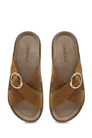 Woman Tan Buckled Suede Slipper | Derimod