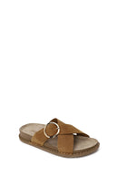 Woman Tan Buckled Suede Slipper | Derimod