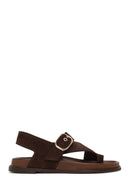 Woman Brown Toe-Post Suede Sandal | Derimod