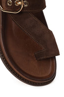 Woman Brown Toe-Post Suede Sandal | Derimod