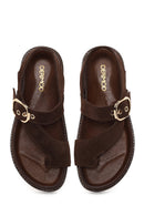 Woman Brown Toe-Post Suede Sandal | Derimod