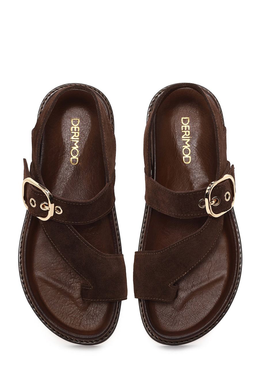 Woman Brown Toe-Post Suede Sandal