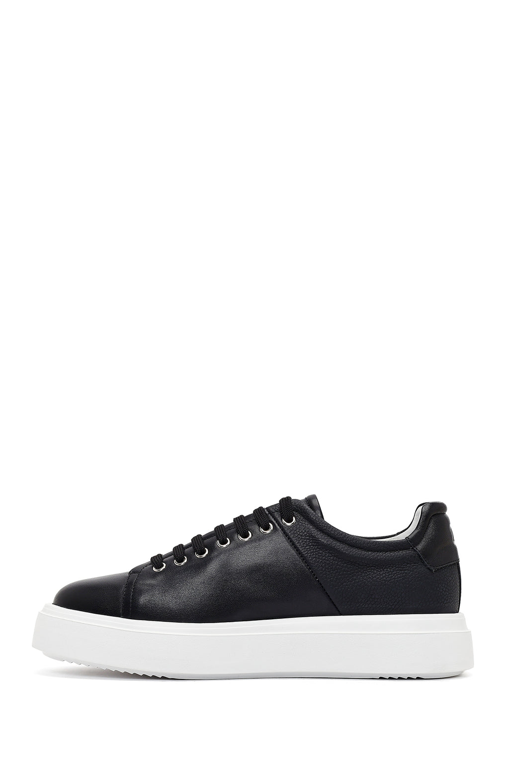 Erkek Siyah Bağcıklı Kalın Tabanlı Deri Sneaker