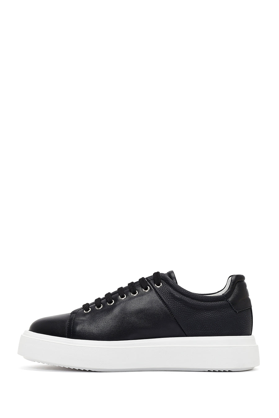 Erkek Siyah Bağcıklı Kalın Tabanlı Deri Sneaker