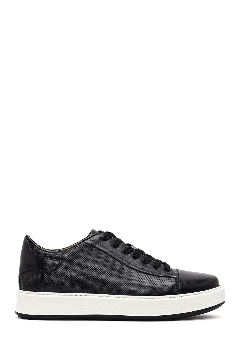 Erkek Siyah Bağcıklı Kalın Tabanlı Deri Sneaker
