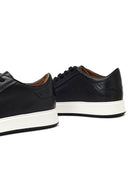 Men's Black Lace-up Thick-Sole Leather Sneaker | Derimod
