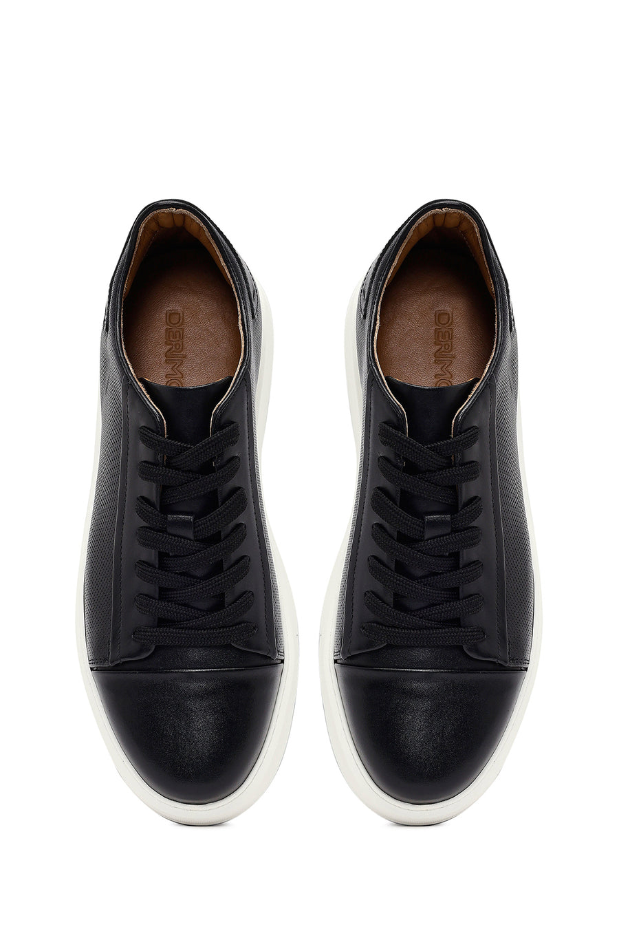 Men's Black Lace-up Thick-Sole Leather Sneaker