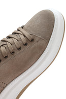 Erkek Bej Bağcıklı Kalın Tabanlı Nubuk Deri Sneaker | Derimod