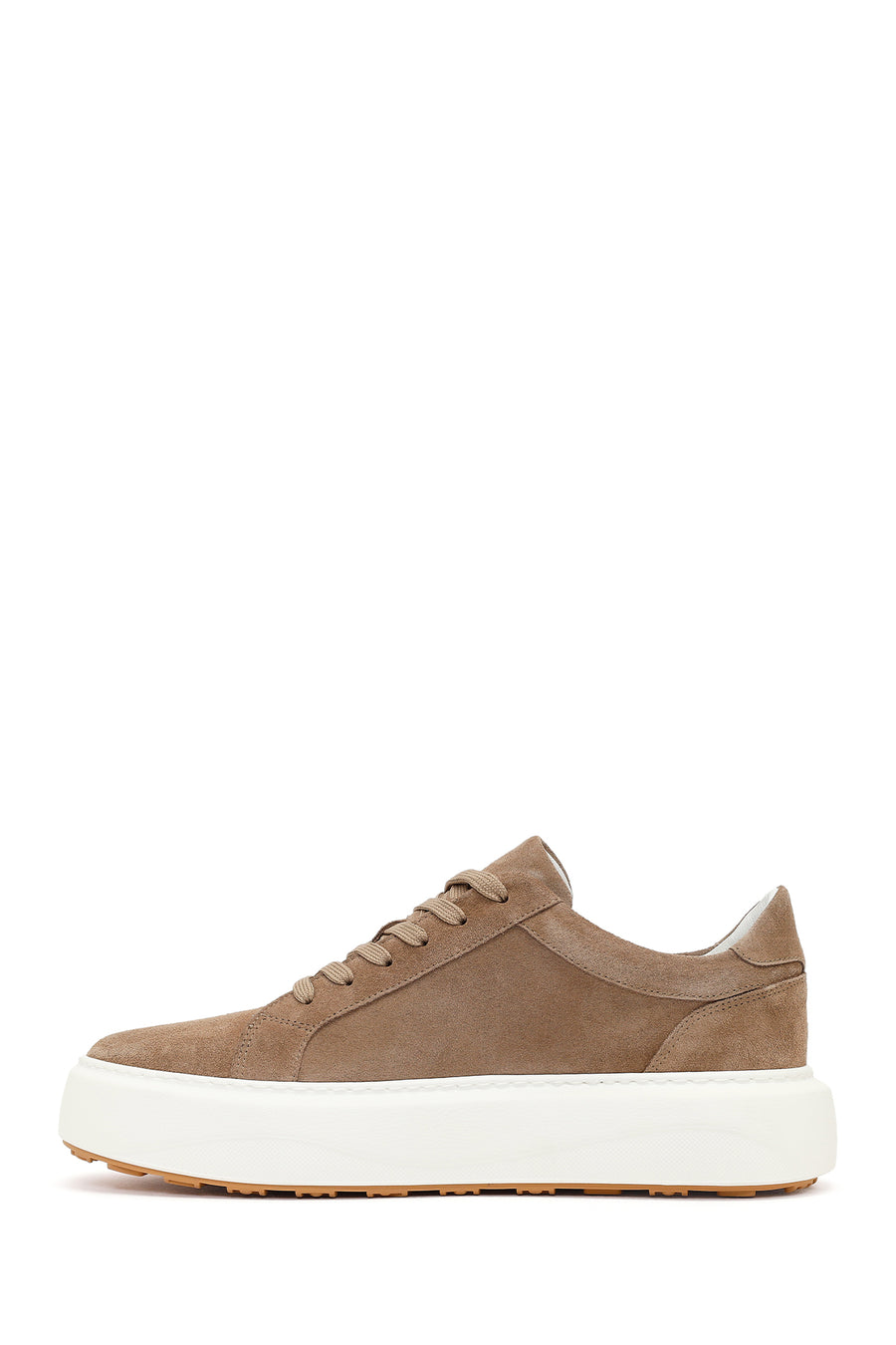 Erkek Bej Bağcıklı Kalın Tabanlı Süet Deri Sneaker