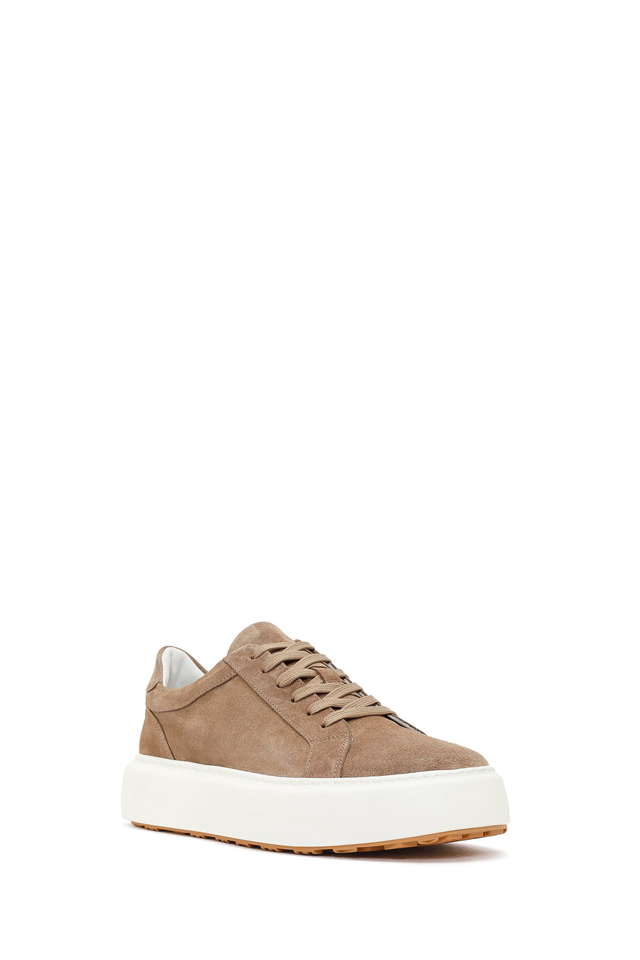 Erkek Bej Bağcıklı Kalın Tabanlı Süet Deri Sneaker