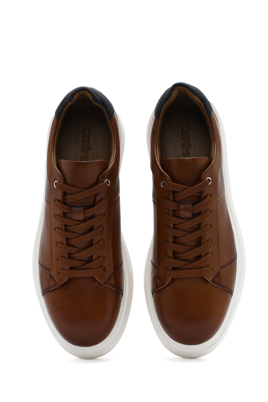 Men's Tan Lace-up Thick-Sole Leather Sneaker