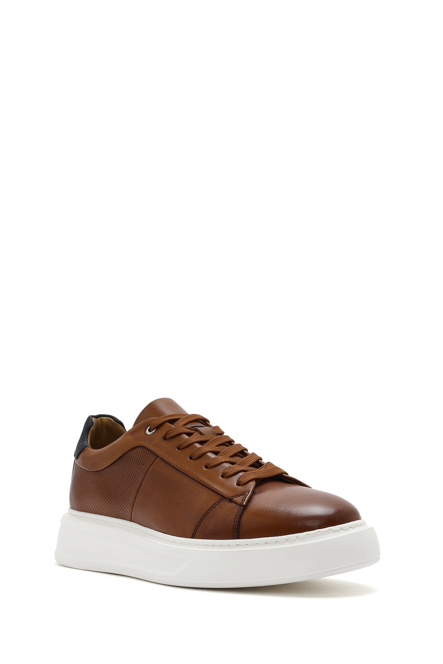 Men's Tan Lace-up Thick-Sole Leather Sneaker
