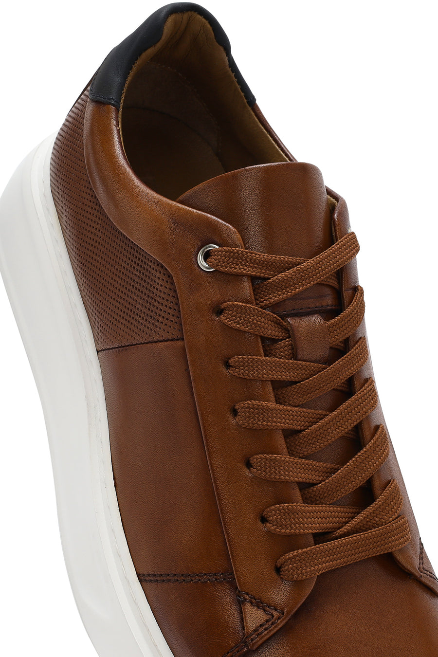 Men's Tan Lace-up Thick-Sole Leather Sneaker