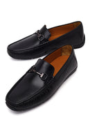 Male Black Buckled Leather Loafer | Derimod