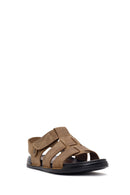 Men's Beige Strapped Nubuck Leather Sandals | Derimod