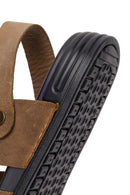 Men's Beige Strapped Nubuck Leather Sandals | Derimod