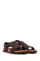 Male Brown Nubuck Leather Sandals | Derimod
