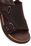 Male Brown Nubuck Leather Sandals | Derimod