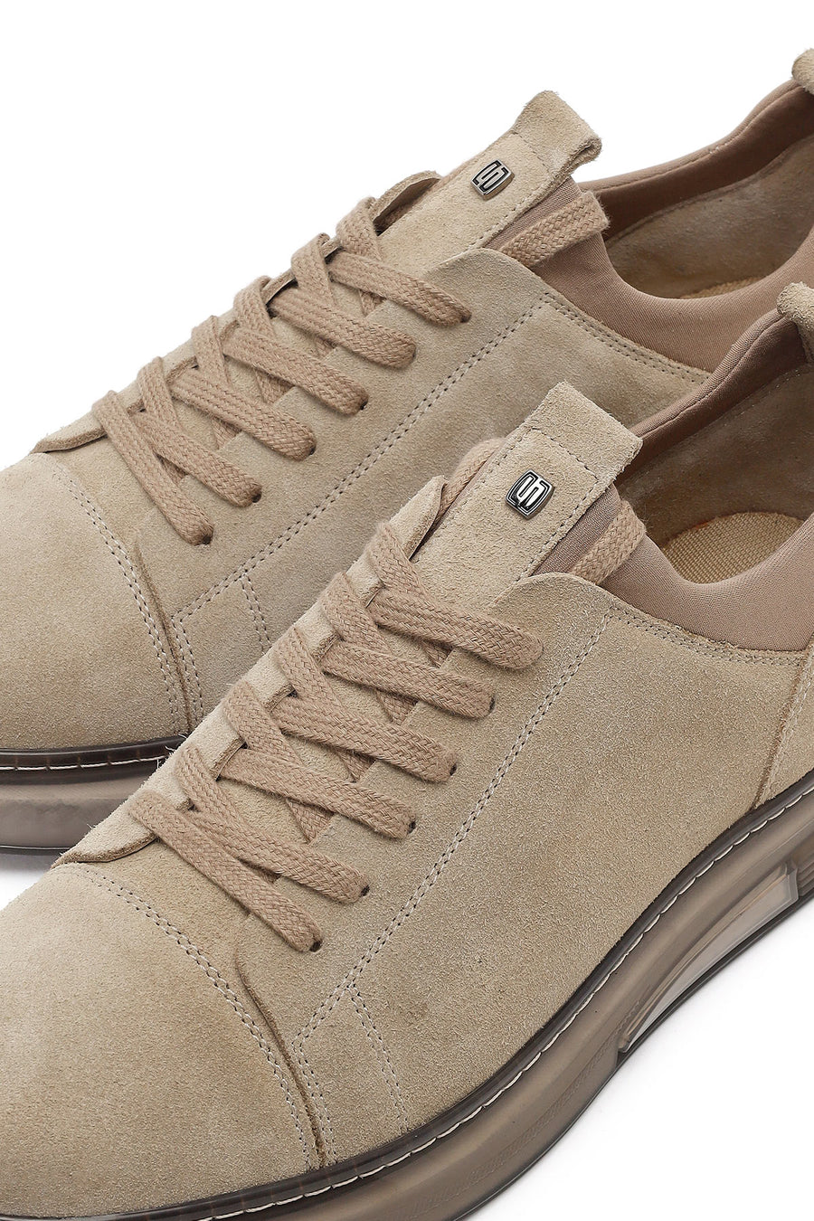 Erkek Bej Bağcıklı Kalın Tabanlı Süet Deri Sneaker