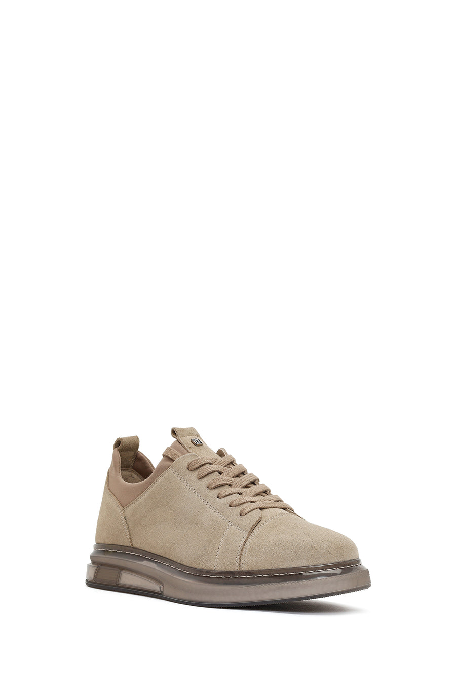 Erkek Bej Bağcıklı Kalın Tabanlı Süet Deri Sneaker