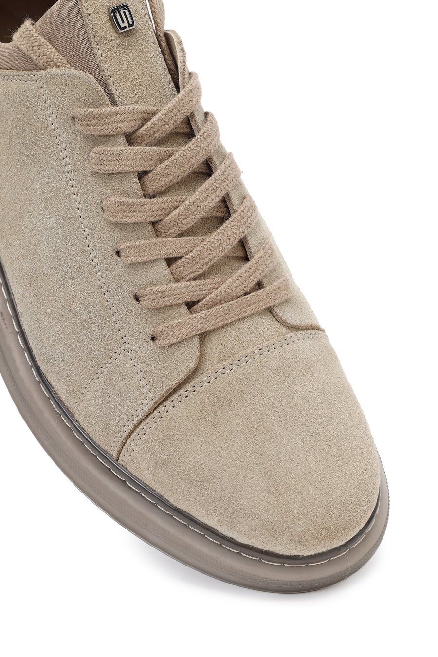 Erkek Bej Bağcıklı Kalın Tabanlı Süet Deri Sneaker