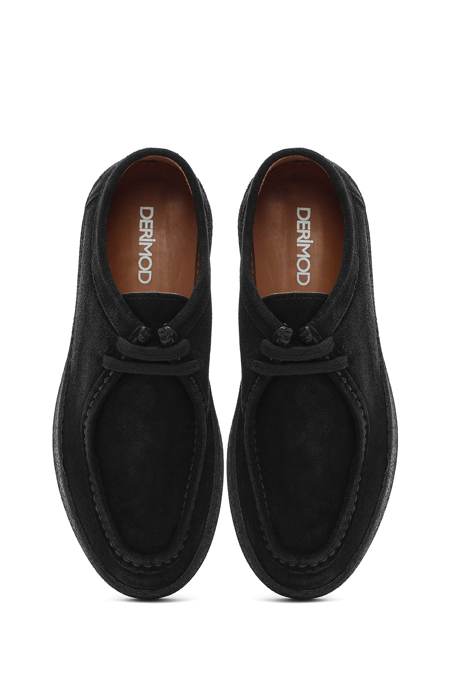 Men's Black Lace-Up Chunky Sole Suede Leather Casual Shoes