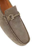 Men's Green Buckle Suede Leather Loafer | Derimod